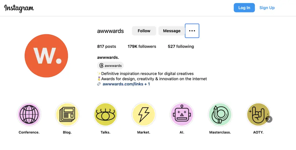 Screenshot of awwwards instagram.